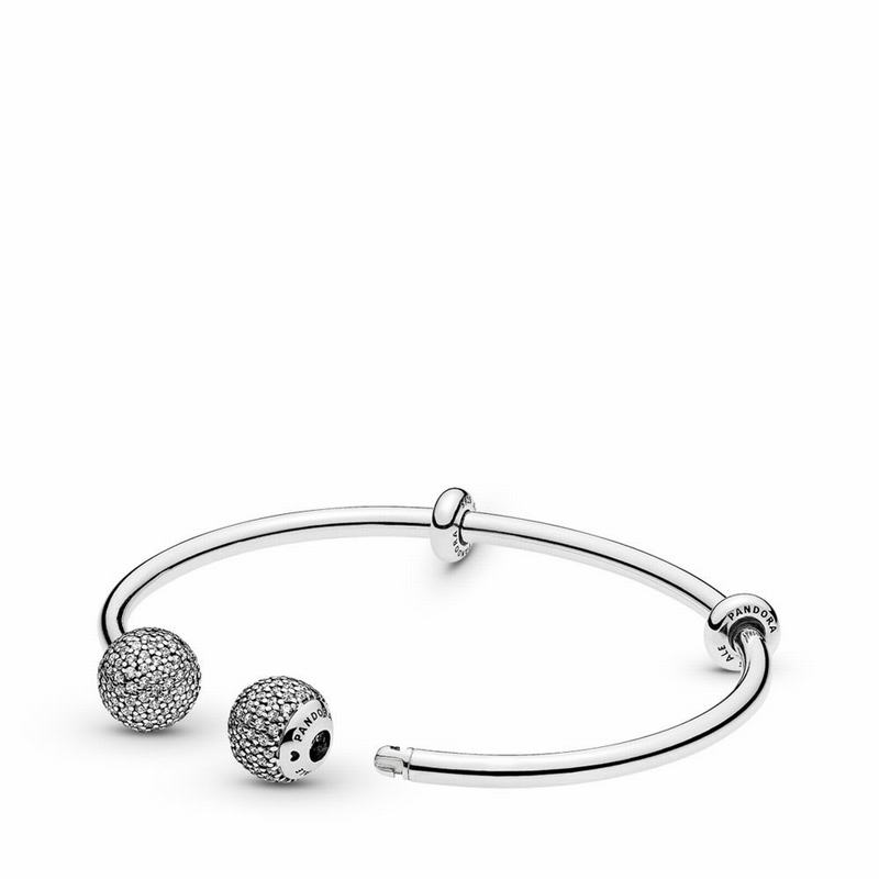 Pandora Open Bangle Bracelet Ireland - Sterling Silver/Silicone/Cubic Zirconia - 302761MNC